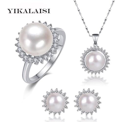 YIKALAISI 925 sterling Silver Jewelry Pendants For Women Pearl Jewelry Sets Natural Freshwater Pearls Necklace Earrings