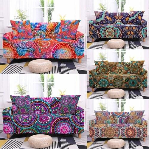 Jacquard Stretch Sofa Cover Living Room Elastic Mandala Sofa Slipcover Sectional Couch Cover Furniture Protector 1/2/3/4 Seater