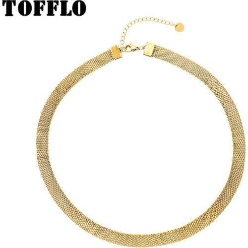 TOFFLO Stainless Steel Jewelry Collar Neck Chain Short Clavicle Exaggerated Wide Chain Personality Female Jewelry BSP743