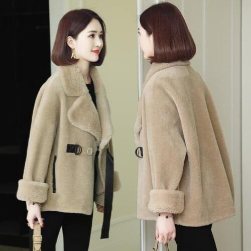 Women 2021 Autumn Winter New Fashion Genuine Shearling Jackets Female Natural Wool Real Fur Overcoats Thick Warm Outerwear B708