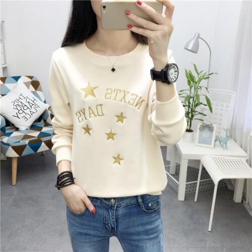2020 New Autumn Winter Women Thicken Long Sleeve T-shirt Warm Velour Pullover Sweatshirt Kawaii Embroidery Student T-shirt