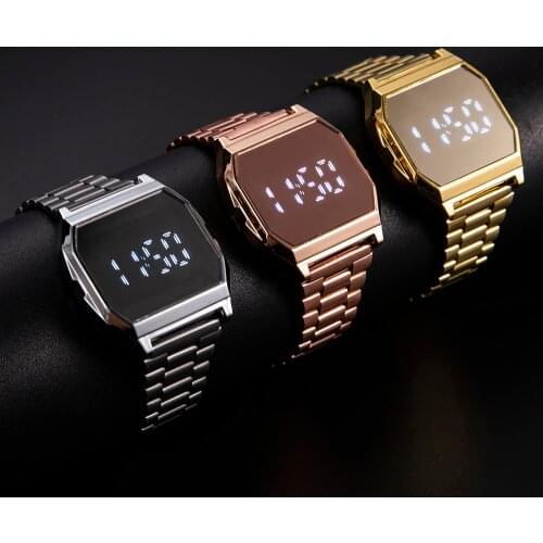 2021 Fashion LED Digital Womens Watches Waterproof Folding Buckle Metal Strap Electronic Clock Female Wristwatch женские часы