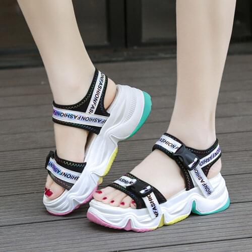 2021 Summer Women Sandals Platform Beach Shoes Candy Color Sole Sandal Woman Casual Shoes Flat on Platform sandalias mujer 8045L