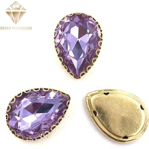 10X14/13x18mm Crystal Violet water drop gold bottom lacy shape claws glass crystal sew on rhinestones Diy clothing accessories