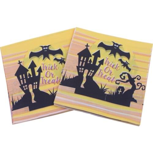33*33cm 20pcs/lot Happy Halloween Bat Elf Colored Printed Napkin Paper Towel Paper Happy Halloween Party Bar Decoration