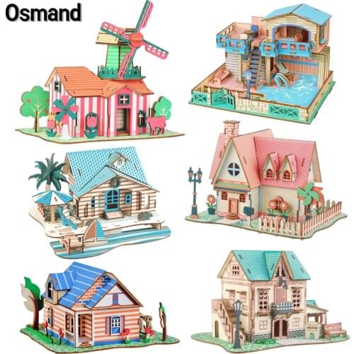 3D Wooden Puzzle Paris Island Holiday Home Model Building Kit Creative Jigsaw Educational Diy Toys for Kids Xmas Gifts