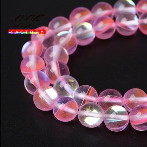 AAAAA Austria Crystal Synthesis Glitter Pink Moon Stone Beads 15'' For Jewelry Making DIY Charm Bracelet Accessories 8 10 12mm