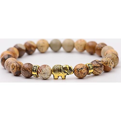 Amader 2019 Classic Womens Natural Stone Charm Bracelet Meditation Gold Elephant Beads Bracelets Fashion Men Jewelry AB276