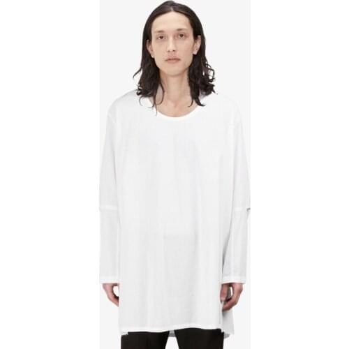 White profile low-collar shirt OVERSIZE raw edge pullover drop shoulder Japanese street long-sleeved men