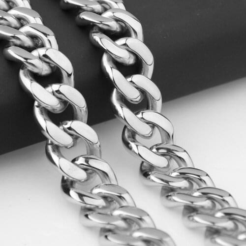 7''-40'' Wide 11/13/15mm Polished Silver Color Top Quality Stainless Steel Men Cuban Link Chain Curb Necklace Fashion Gifts