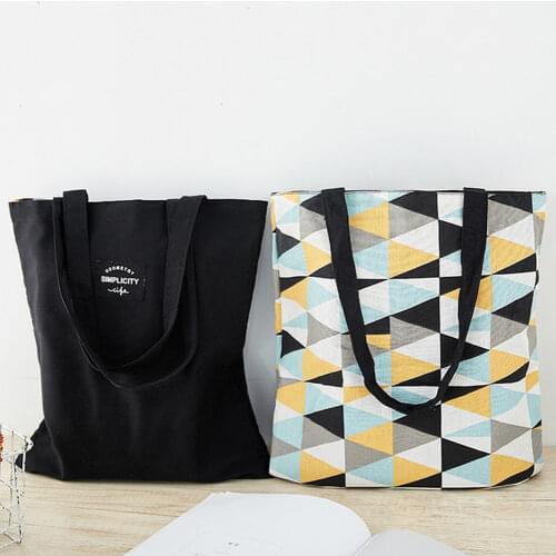 New Canvas Fabric Double-sided Dual-use Shoulder Bags Cotton Linen Pocket Handbag Shopping Bag Female Canvas Cloth Totes 2021