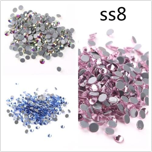 Hot fix Rhinestones ss8(2.3-2.5mm) high quality crystal for clothes dress round shape stone hot sell glass stone