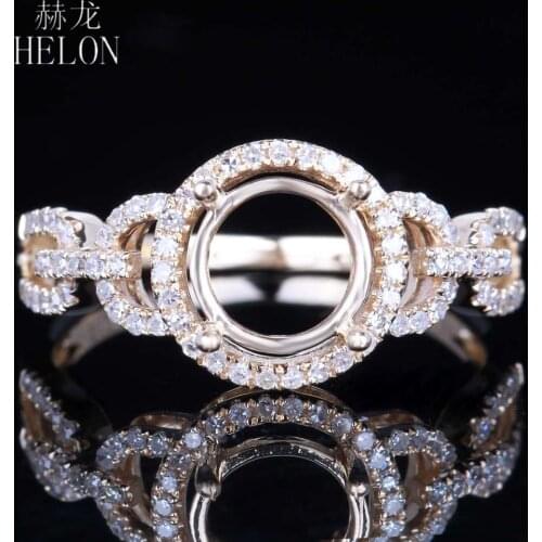 HELON Round 7mm Solid 14k Yellow Gold Natural Diamonds Semi Mount Engagement Ring Setting Women Trendy Fine Jewelry Best Gift