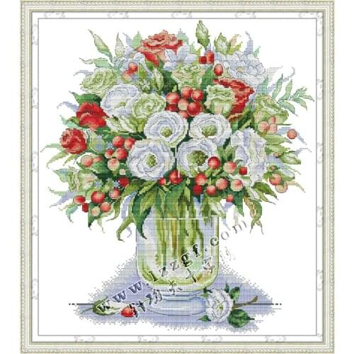 Everlasting Love White and Red Rose Chinese Cross Stitch Kits Ecological Cotton Printed 14 11CT DIY Easy to Use Home Decoration