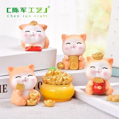 Chinese Lucky Wealth Cute Cat Gold Home Decor Welcome Waving Cat sculpture statue decor Car Ornament