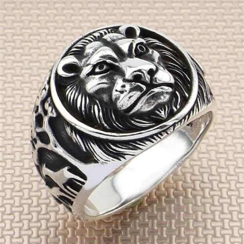 Biker Ring Handmade Lion With Heart Tree and Deer Design Pure Sterling Silver 925 For Men High Quality Turkish Jewelry