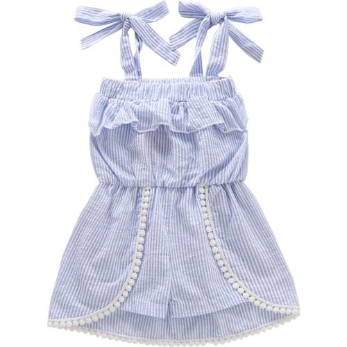 Toddler Baby Girls Striped Short Romper with Tassel Sleeveless Tie-up Lace Up Sling Jumpsuit with Ruffles Children Kid Playsuits