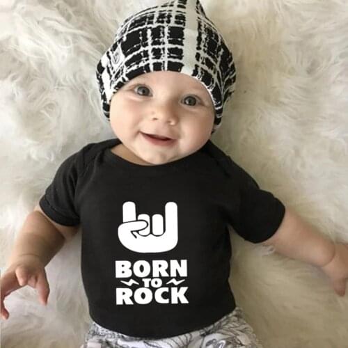 Born To Rock Print Infant Bodysuits Baby Romper Fashion Casual Jumpsuit Outfits Onesies Short Sleeve Cotton Boys Girls Clothes