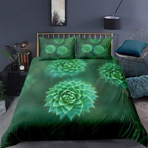 King Size Bedding Set Succulents Fashionable 3D Fresh Duvet Cover Green Queen Twin Full Single Double Unique Design Bed Set
