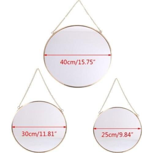 Round Wall Hanging Mirror Gold Dressing Table Makeup Mirrors Bathroom Decoration U2JD