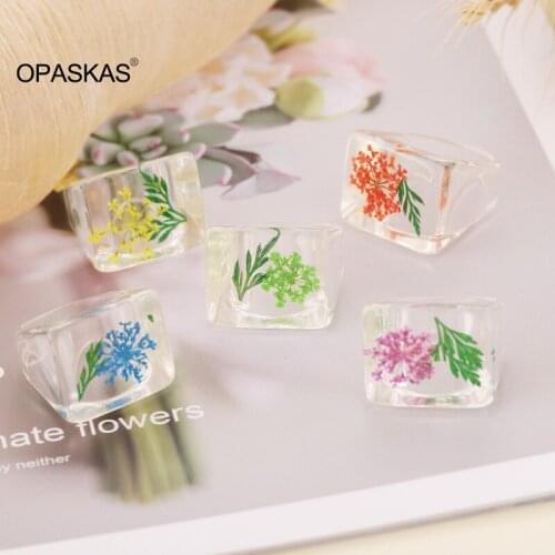 Square Acrylic Rings Flower and Grass Printed Chunkys Retro Rings Art Decor Transparent Personality Rings for Women PT