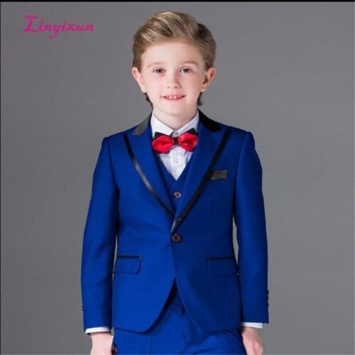 Linyixun Custom One Button Boy Tuxedos Blue 2017 Peak Lapel Children Suit Royal Blue/Red/Black Kid Prom Suits
