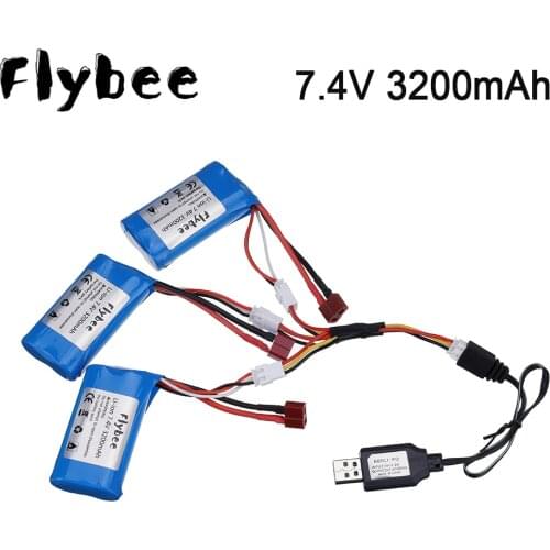 3pcs 7.4V 3200MAH lipo Battery with USB and 3in1 charger cable for Q46 Wltoys 10428 12428 12423 RC Car Spare Parts 18650 battery