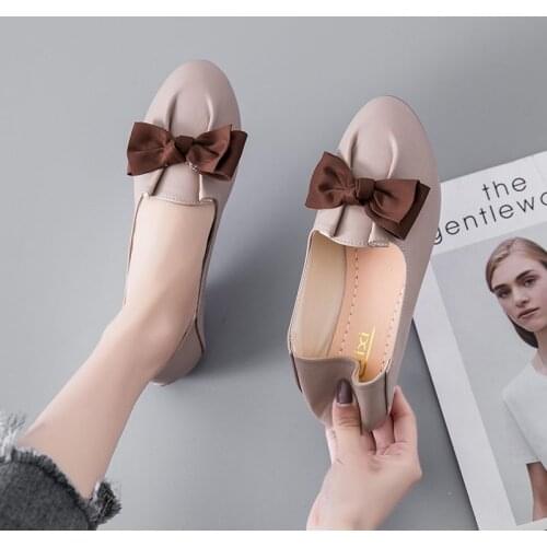 Big Size 35-43 2021 New Spring Autumn Women Loafers Shoes Ladies Dress Flats Female Footwear Leather Bowknot Beige Pink Black