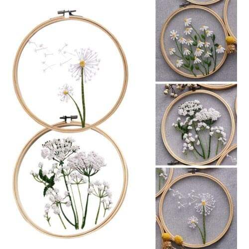 Chinese Style Transparent Yarn Embroidery Material Plants Flowers Pattern Cross-stitch Embroidery Sewing Kit Set for Beginners