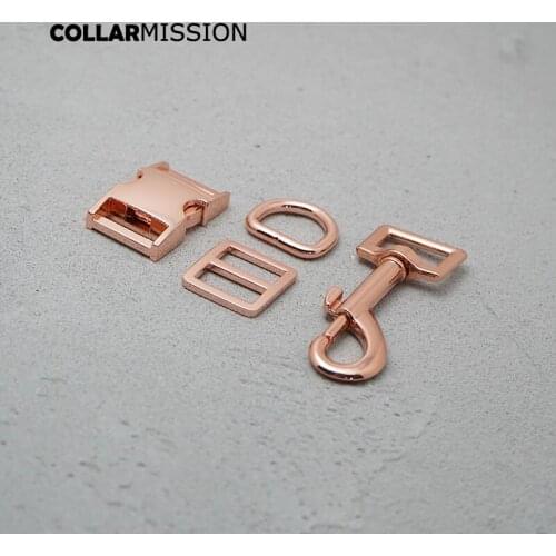 Metal buckle+Tri-Glid+D ring+metal dog clasp/set) Retailing rose gold 20mm for DIY dog collar leash set harness DIY parts