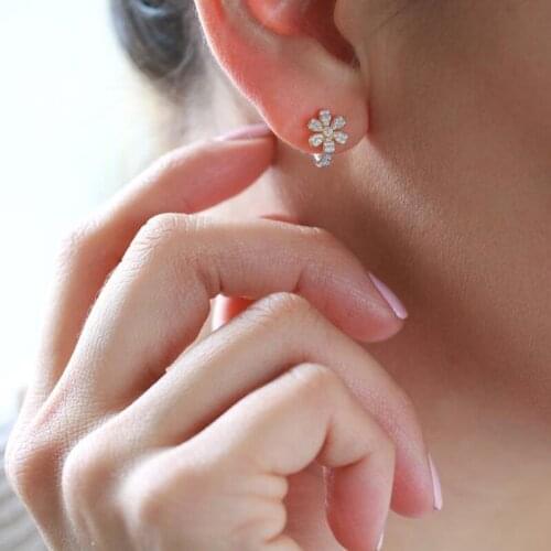 Cute lovely cz dainty flower earring for girl two tone color small circle hoop fashion earring