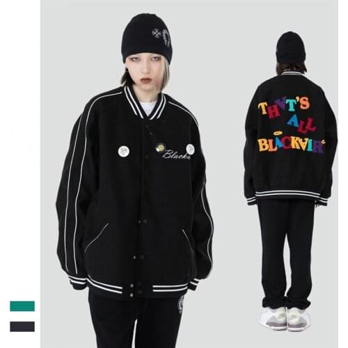 Fashion Couple Wear Autumn and Winter Raglan Sleeves Embroidery Letters Varsity Jackets Retro Mens Casual Baseball Uniform Coat