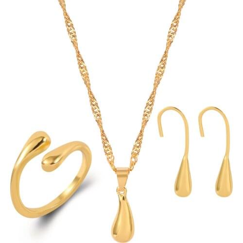 Fashion Wedding Bridal Necklace Earrings Rings Jewelry Set Water Drop Shape Necklace Dangle Earrings Ring Sets Women Party Gifts