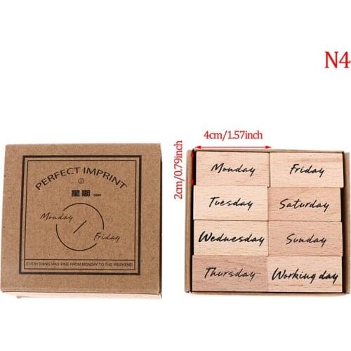 New 1SET DIY Vintage Month Week Stamp Basic Function Series Digital Symbol Stamp Wooden