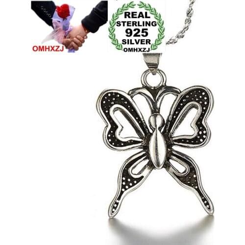 OMHXZJ Wholesale Fashion Vintage Butterfly Woman Man Gift 925 Sterling Silver Thai Silver Pendant Charms PE108 NO Chain Necklace