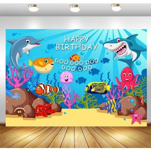Underwater World Shark Backdrop Baby Birthday Party Customize Photo Background Booths Studio Props Decoration Banner