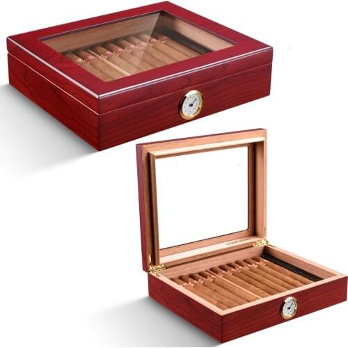 Portable Spain Cedar Cigar Case Wood Travel Cigar Humidor Set with Humidifier and Hygrometer Brown Storage Box CA-0121