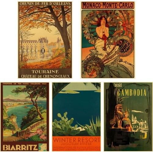 16 Styles World City Tour Travel Scenery Posters Vintage Landscape Kraft Paper Poster Wall Art Painting Room Home Decor Pictures