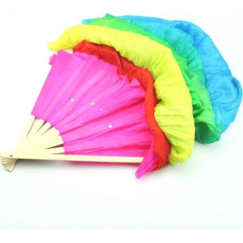 Hand Made Colorful Belly Dance Dancing Silk Bamboo Long Fans Veils For Folk Dance 1.8M