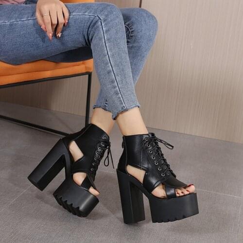 Womens Sandals High Heels 2021 Summer Open Toe Leather Sandals Women High Quality Platform Shoes For Model Catwalk Punk
