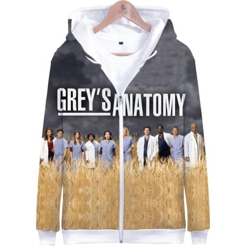 GREYS ANATOMY 3D Hoodies Unisex Sweatshirt Moletom Tumblr Casual Zipper Jacket Greys Anatomy Hoodie Fashion Plus Size Tracksuit