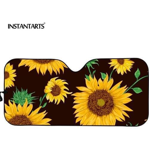 INSTANTARTS Durable Front Window Shades for Car Sunflower Design Sun Visor Protector Foldable Aluminum Foil Windshield Sunshade