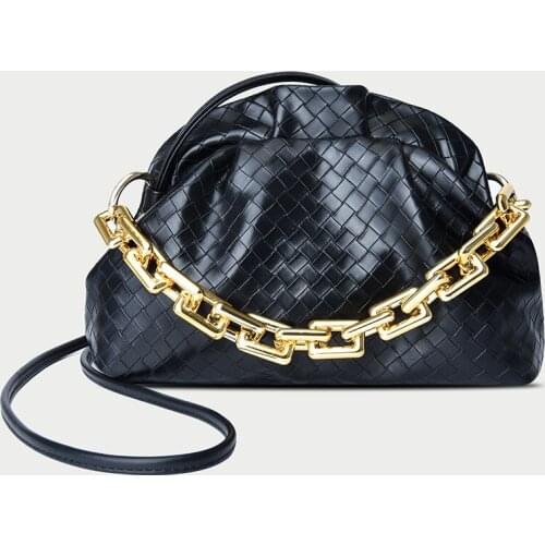 Thick Chain Clutch Dumpling Clip Purse Bag Fashion Woven Leather Handbags High Quality PU Crossbody Pack сумки женские брендовые