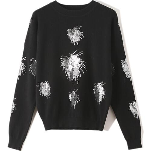 O-Neck Flowers Sequined Embroidered Sweater Womens Beaded Pullovers Long Sleeve Knitted Shirts Coat Crop Tops Sueter Mujer 2020