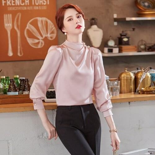 High Quality Fabric Long Sleeve Blouses Shirts Elegant Pink for Women Business Work Wear Blouse OL Tops Clothes Plus Size