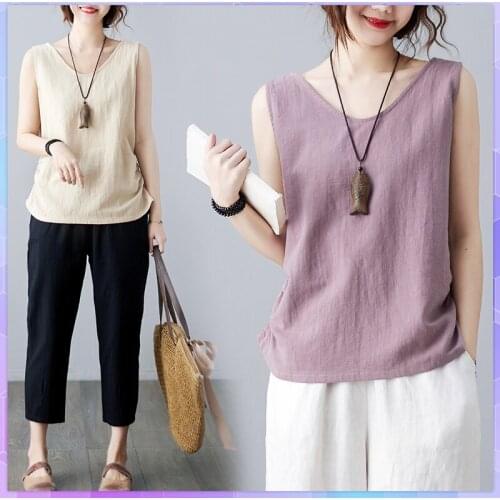 Womens Tank Top Female Solid Cotton And Linen T-shirt Camisole Sexy Tube Top 2021 Summer Plus Size Basic Camis Sleeveless Tops
