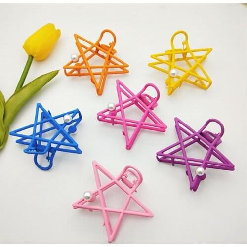 2021 Women Girls Solid Color Peal Colorful Star Hollow Metal Hair Claw Clip Clamps Crab Clips Hairpin Medium Size Accessories