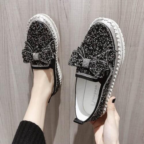 Women Casual Sneakers Chunky Bottom Breathable Soft Crystal Rhinestone Flat Shoes 2021 New