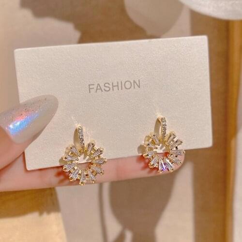 PERMIH Womens Earrings Fashion Round Statement Metal Gold Earrings For Women Shiny Tranparent Zircon Female Earrings 2021 Trend