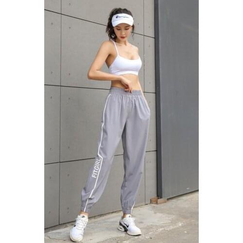 Womens loose running fitness trousers beamed sports pants autumn quick-drying straight high waist yoga pants printed tide